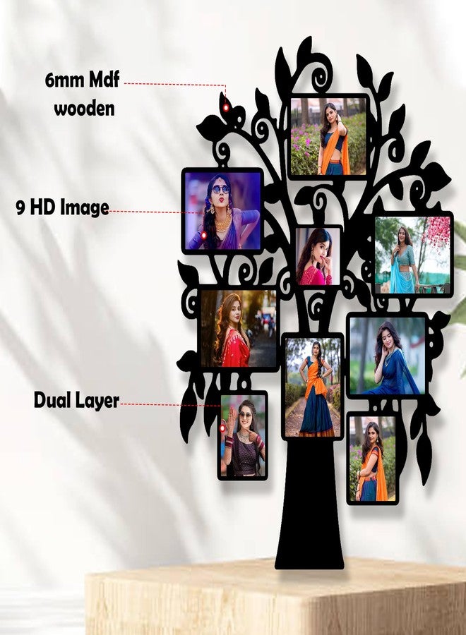 MUSHA - Wooden Tree Shape Cutout Photo Frame | 12x18 Inch Wall Mount | 9-Photo Frame | 6mm MDF Prelaminated Wood | Laser Cut | Holds 1 Square, 5 Landscape, 3 Portrait Photos - Image 4